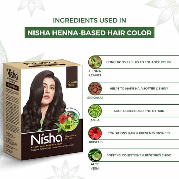 Nisha Henna Based Hair Color Original Black 60G | Henna Powder Hair Color Dye Black Hair Colour