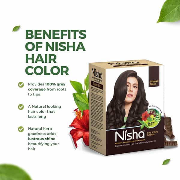 Nisha Henna Based Hair Color Original Black 60G | Henna Powder Hair Color Dye Black Hair Colour