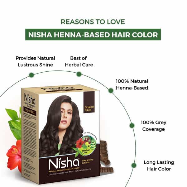 Nisha Henna Based Hair Color Original Black 60G | Henna Powder Hair Color Dye Black Hair Colour