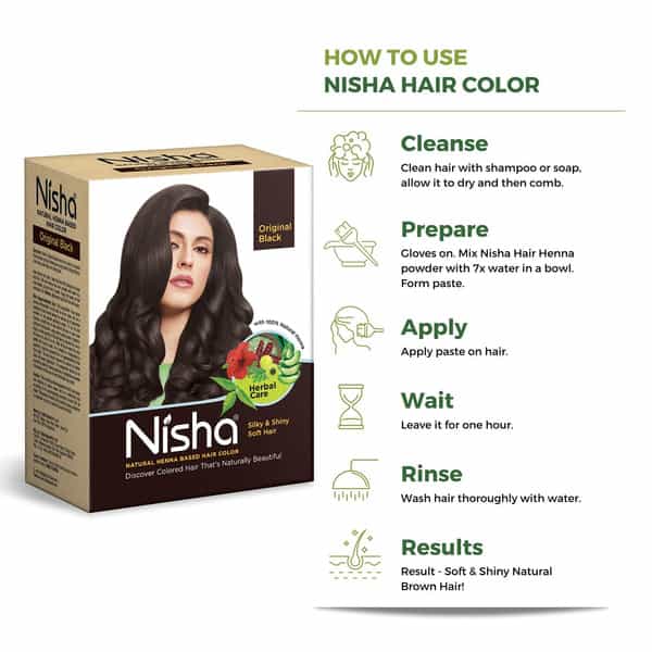 Nisha Henna Based Hair Color Original Black 60G | Henna Powder Hair Color Dye Black Hair Colour