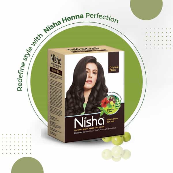 Nisha Henna Based Hair Color Original Black 60G | Henna Powder Hair Color Dye Black Hair Colour
