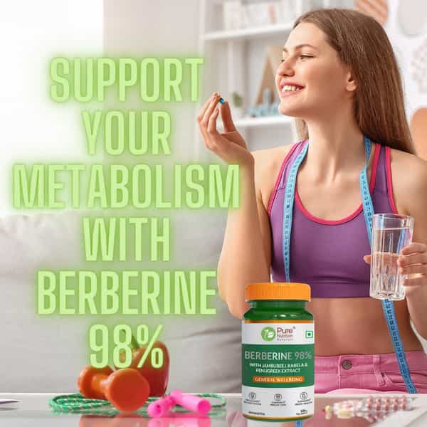 Pure Nutrition Berberine 98% Supplement With Jamubeej | Karela | Fenugreek Extract - 60 Veg Tablet