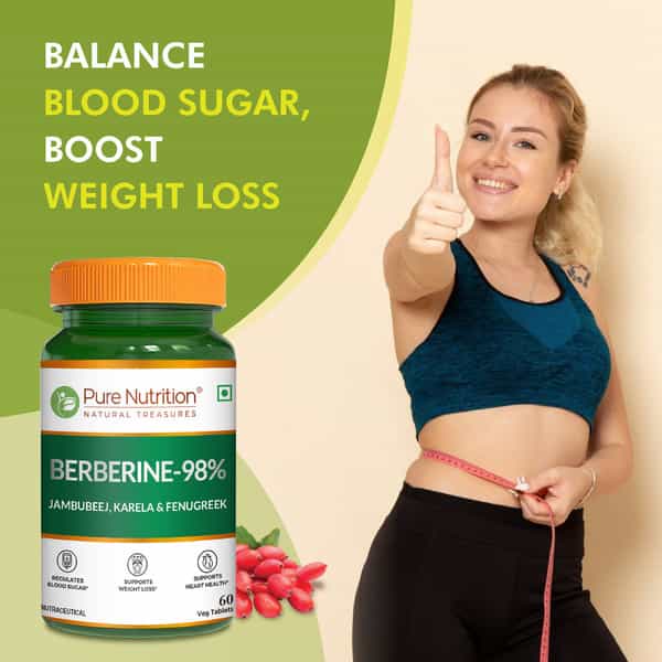 Pure Nutrition Berberine 98% Supplement With Jamubeej | Karela | Fenugreek Extract - 60 Veg Tablet