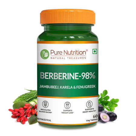 Pure Nutrition Berberine 98% Supplement With Jamubeej | Karela | Fenugreek Extract - 60 Veg Tablet