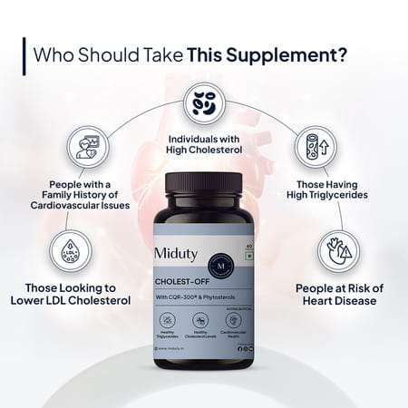 Miduty Cholest Off - Diabetes - Heart Disease - Niacin - Cqr 300 - 100% Vegetarian - 60 Tablets