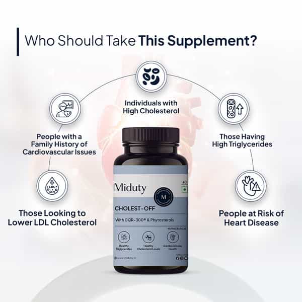 Miduty Cholest Off - Diabetes - Heart Disease - Niacin - Cqr 300 - 100% Vegetarian - 60 Tablets