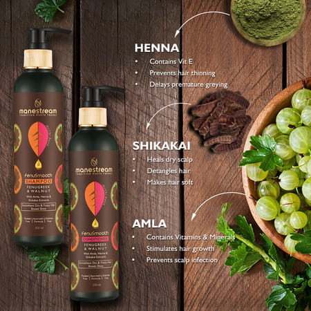 Manestream Fenusmooth Frizzy Hair Treatment Ayurvedic Shampoo And Hair Conditioner Combo (500 Ml)