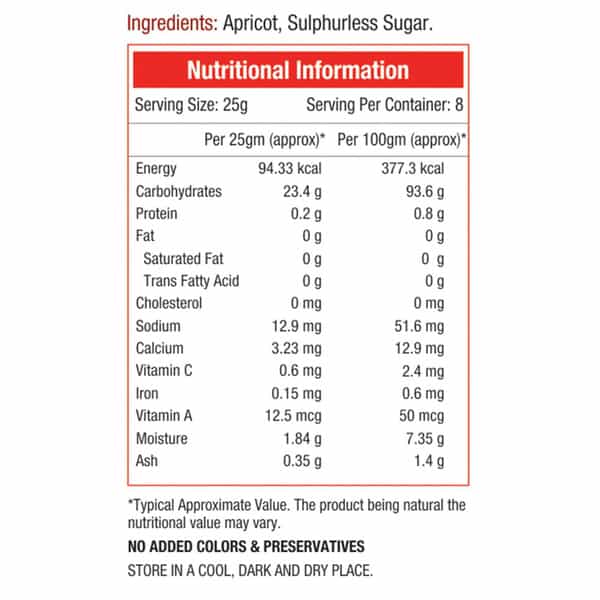 Nourish Vitals Apricot Dried Fruit (Dehydrated Fruits) - 200Gm