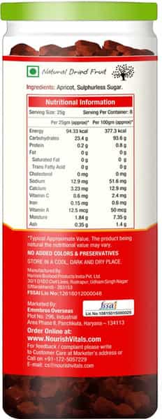 Nourish Vitals Apricot Dried Fruit (Dehydrated Fruits) - 200Gm