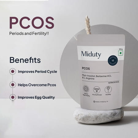 Miduty Pcos Support - Myo-Inositol - D-Chiro Inositol - Pcod - Period Cycle - Fertility - 150g