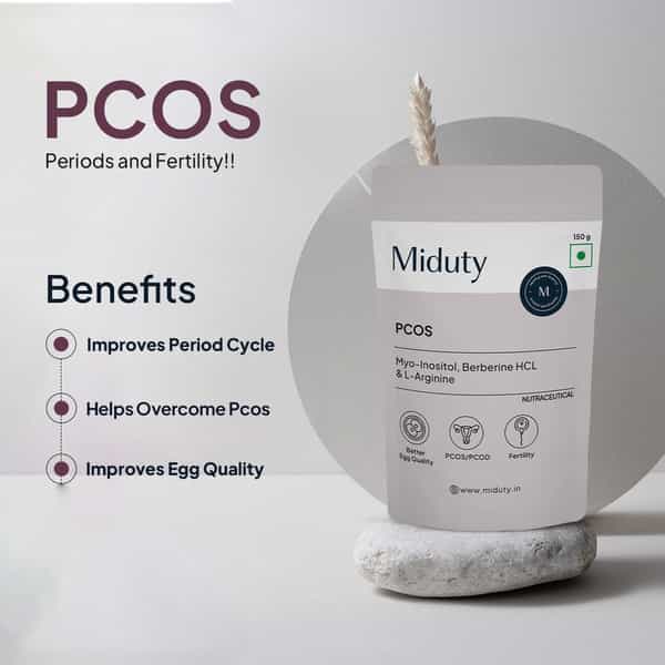Miduty Pcos Support - Myo-Inositol - D-Chiro Inositol - Pcod - Period Cycle - Fertility - 150G