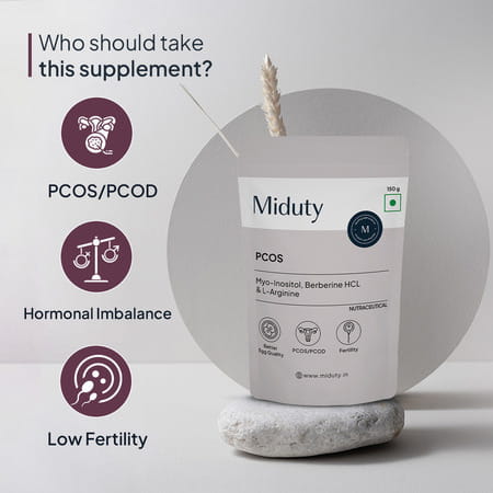 Miduty Pcos Support - Myo-Inositol - D-Chiro Inositol - Pcod - Period Cycle - Fertility - 150g