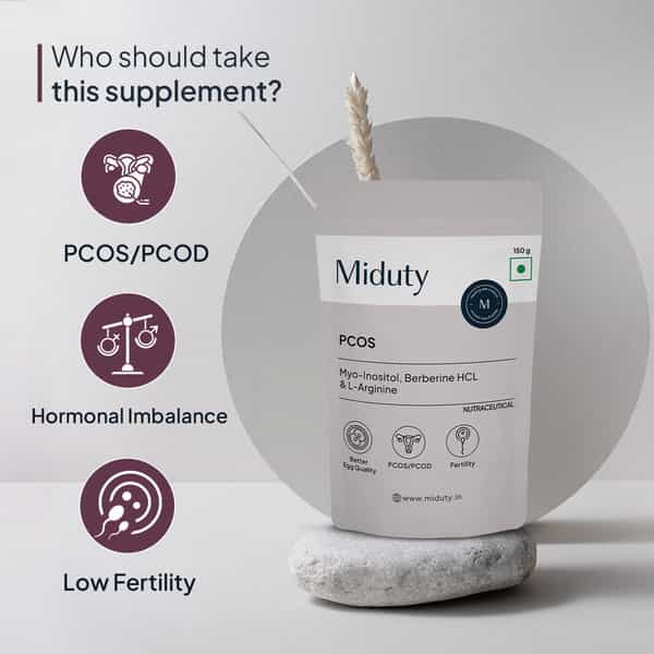 Miduty Pcos Support - Myo-Inositol - D-Chiro Inositol - Pcod - Period Cycle - Fertility - 150G