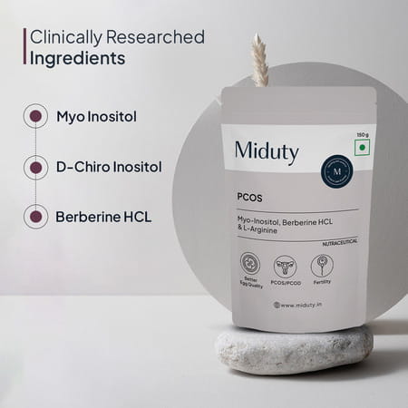 Miduty Pcos Support - Myo-Inositol - D-Chiro Inositol - Pcod - Period Cycle - Fertility - 150g