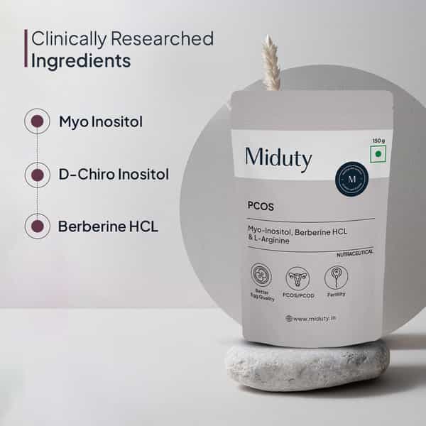 Miduty Pcos Support - Myo-Inositol - D-Chiro Inositol - Pcod - Period Cycle - Fertility - 150G