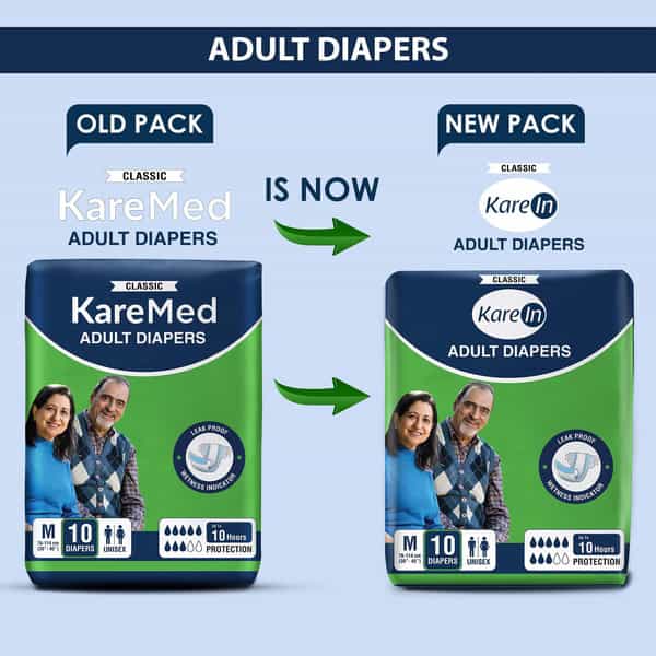 Kare In Classic Adult Diapers Medium Waist Size 76-114 Cm(30"-45") Tape Style Unisex 10 Count