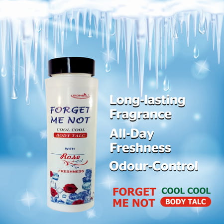Forget Me Not Cool Cool Body Talc With Rose Freshness | Long-Lasting Cooling Relief | 100g