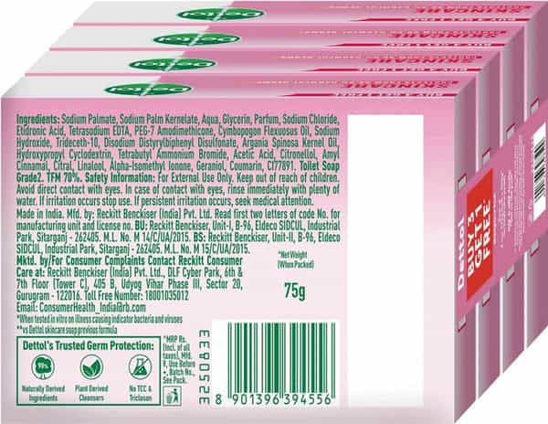 Dettol Skincare Soap 2X Moisturisers With Argan Oil | Pack Of 75Gx4(Buy 3 Get 1 Free)