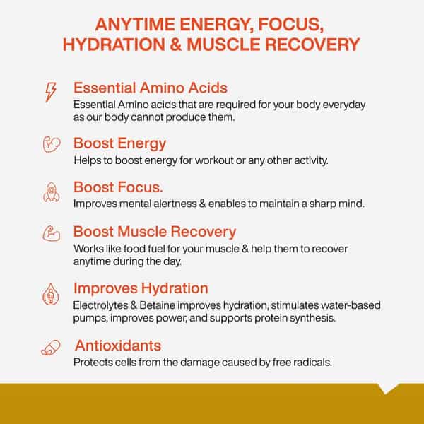 Myfitfuel Anytime Eaa Energy (100G, Tangy Ornge) (Essential Amino Acid) Hydration, Repair & Recovery