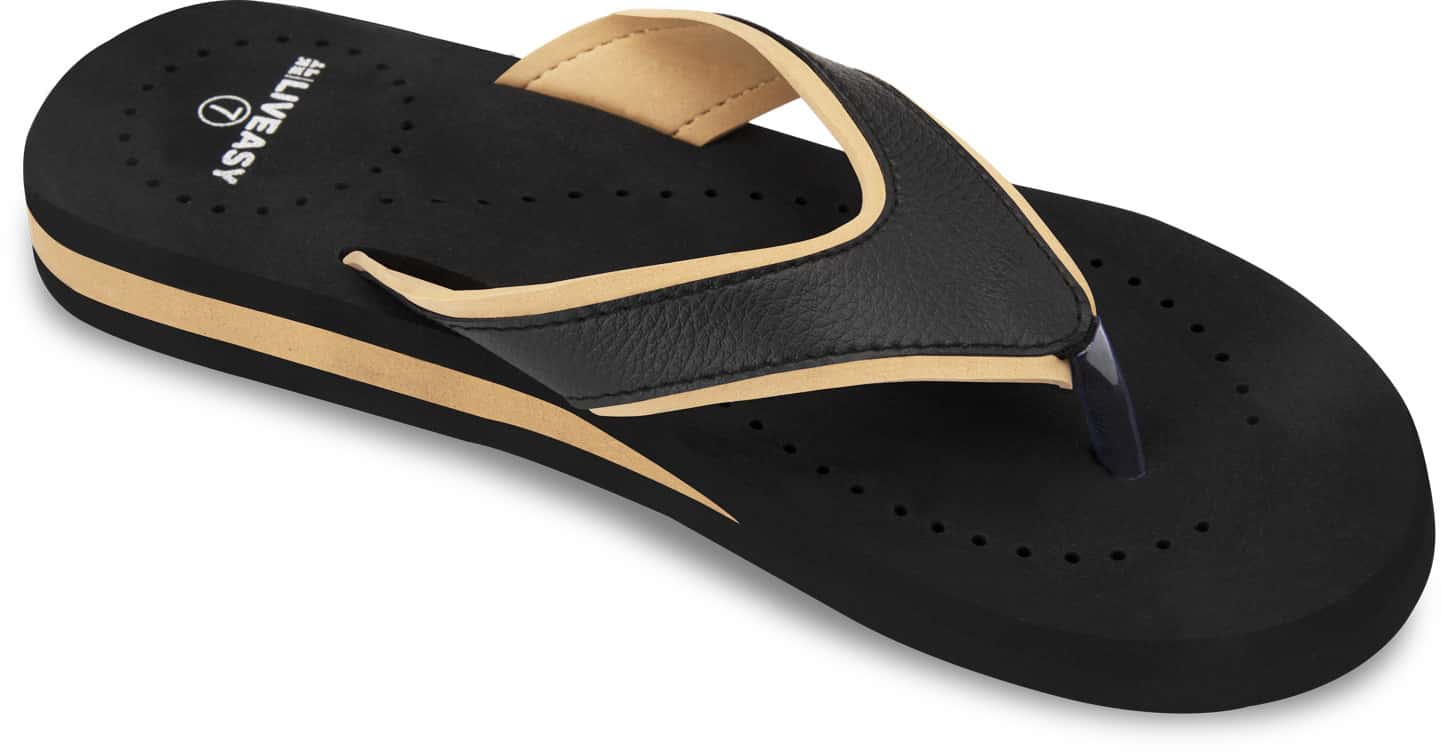 Liveasy Essentials Women'S Diabetic & Orthopedic Slippers - Black With Yellow - Size Uk 7 / Us 10