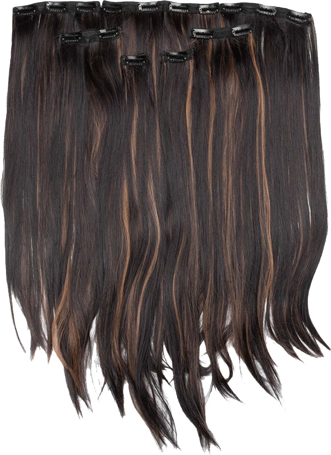 Streak Street 7 Set Clip-In Volumizer Dark Brown Hair Extensions With Golden Brown Highlights