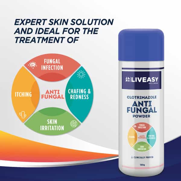 Liveasy Anti-Fungal Dusting Powder - 100 Gm - Prickly Heat & Skin Irritation - Clinically Proven