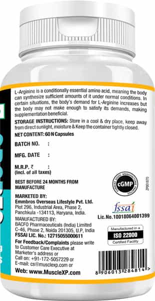 Musclexp L-Arginine 1000Mg For Athletic Endurance - 60 Capsules