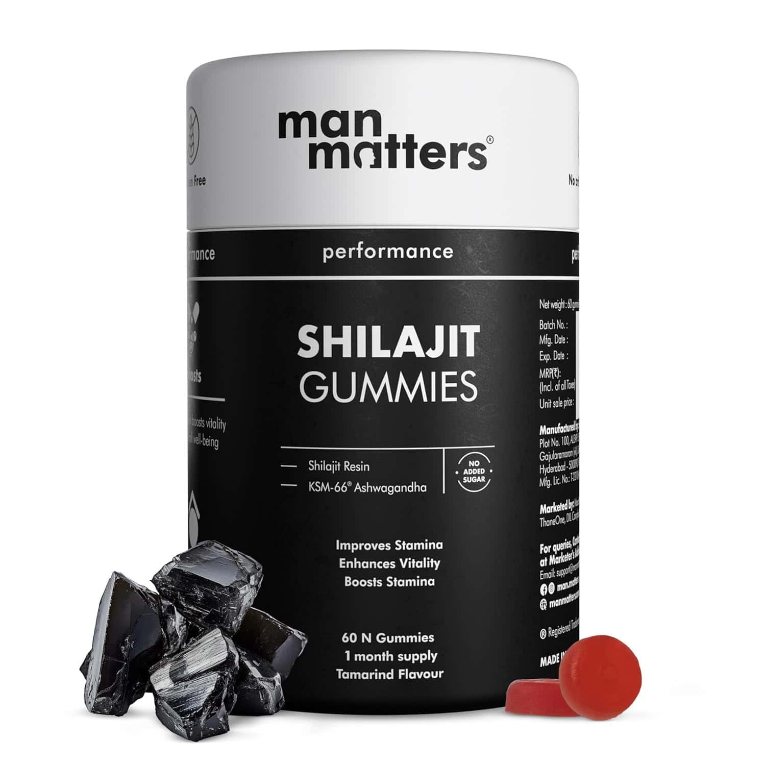 Man Matters 300mg Pure Himalayan Shilajit Gummies | 75% Fulvic Acid & Ksm 66 Ashwagandha | 60 N