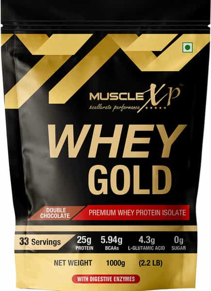 Musclexp Whey Gold Protein -Digestive Enzymes Double Chocolate 1Kg (Pouch) - Raw Material From Usa