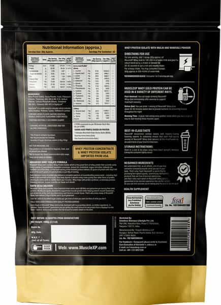 Musclexp Whey Gold Protein -Digestive Enzymes Double Chocolate 1Kg (Pouch) - Raw Material From Usa