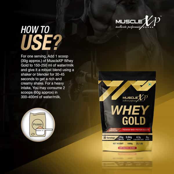 Musclexp Whey Gold Protein -Digestive Enzymes Double Chocolate 1Kg (Pouch) - Raw Material From Usa