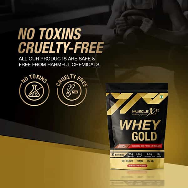 Musclexp Whey Gold Protein -Digestive Enzymes Double Chocolate 1Kg (Pouch) - Raw Material From Usa