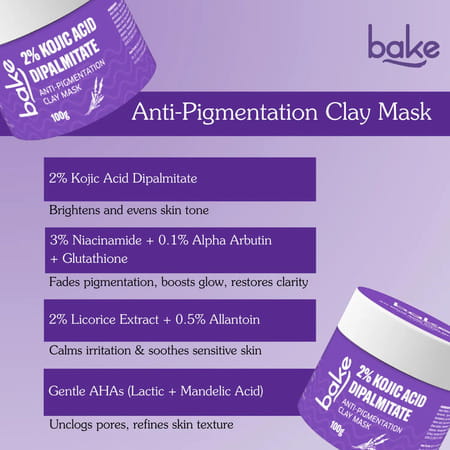 Bake 2% Kojic Acid Dipalmitate Clay Mask For Pigmentation - 100g