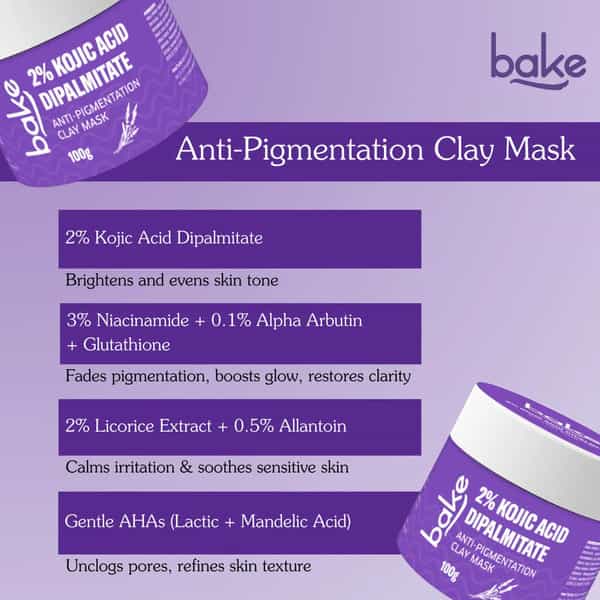 Bake 2% Kojic Acid Dipalmitate Clay Mask For Pigmentation - 100G