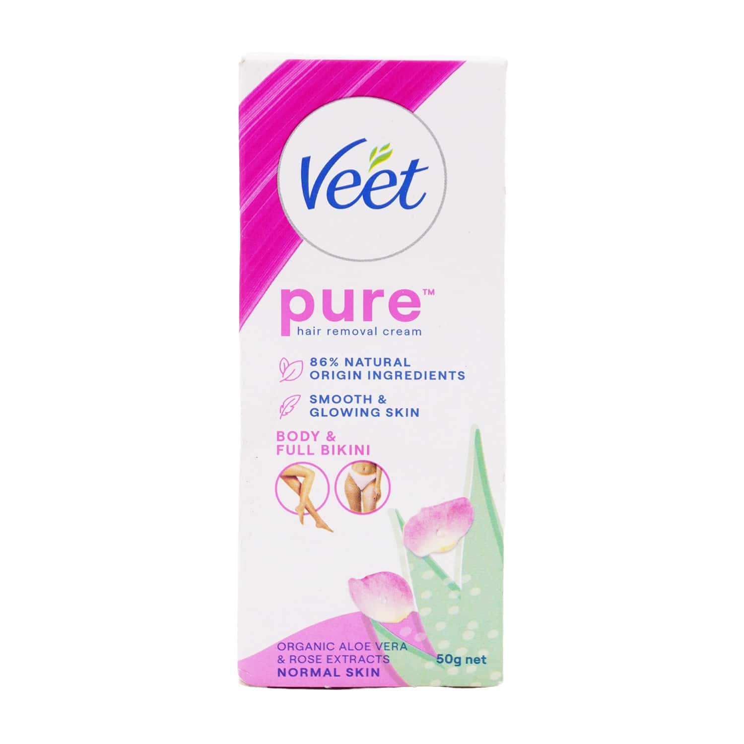 Veet Pure Hair Removal Cream For Normal Skin Organic Aloevera & Rose Extracts 50 Gm