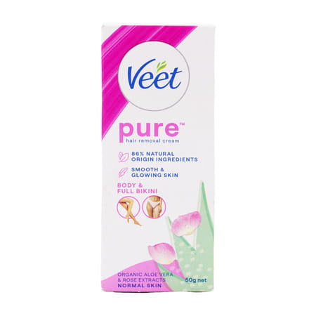 Veet Pure Hair Removal Cream For Normal Skin Organic Aloevera & Rose Extracts 50 Gm