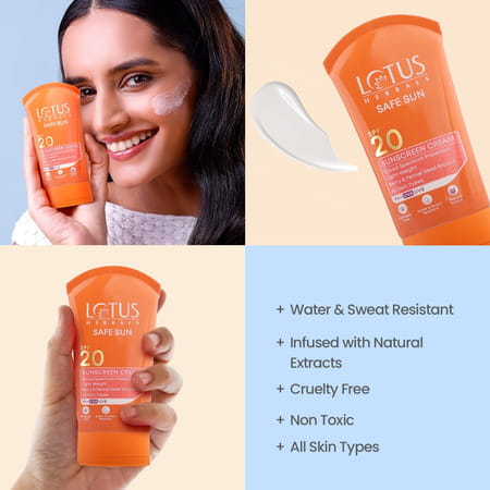 Lotus Herbals Safe Sun Sunscreen Cream - Breezy Berry Spf 20 Pa+ | All Skin Types | 50gm X 2