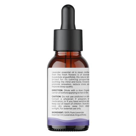 Aravi Organic Lavender Essential Oil - Calms Mind | Relieves Stress - 15Ml