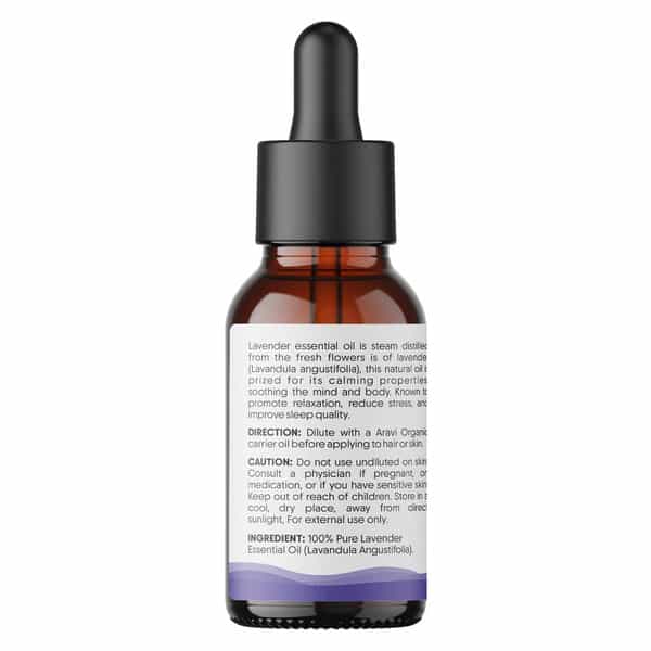 Aravi Organic Lavender Essential Oil - Calms Mind | Relieves Stress - 15Ml