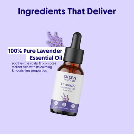 Aravi Organic Lavender Essential Oil - Calms Mind | Relieves Stress - 15Ml