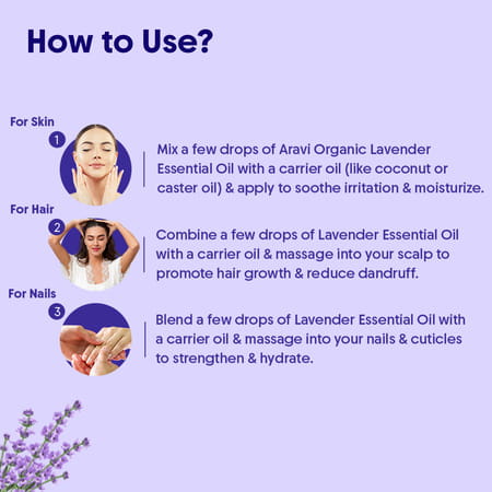 Aravi Organic Lavender Essential Oil - Calms Mind | Relieves Stress - 15Ml