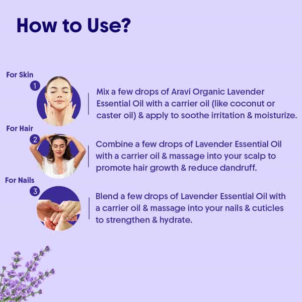 Aravi Organic Lavender Essential Oil - Calms Mind | Relieves Stress - 15Ml
