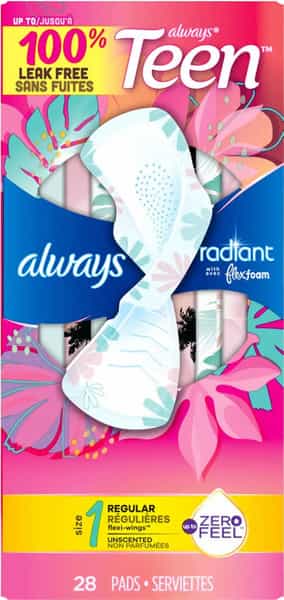 Always Totally Teen Radiant Infinity Pads 28 Count
