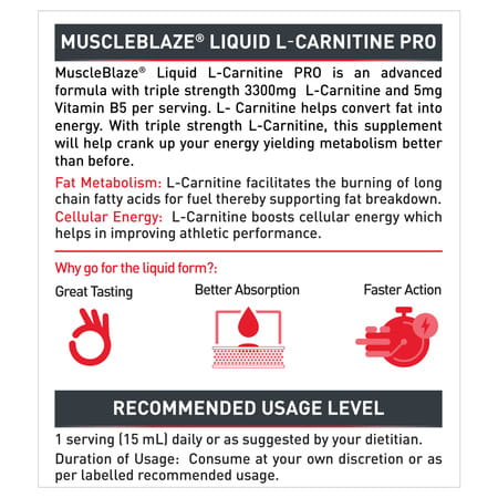 Muscleblaze Liquid L - Carnitine Pro (Tangy Orange | 450Ml) | 3300Mg L - Carnitine