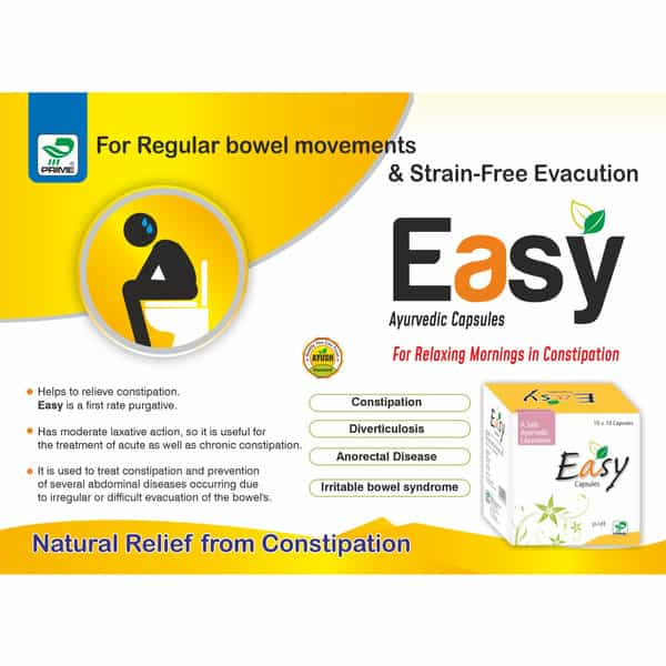 Prime Easy Ayurvedic Capsules For Constipation / Ibs / Gas / Acidity Relief - 100N