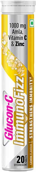 Glucon C Immunofizz Lemon Flavor Effervescent Tablets With 1000Mg (Pack Of 4) 20 Tablets Per Bottle
