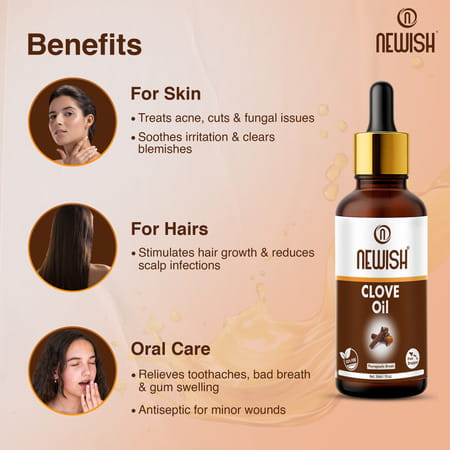 Newish Pure & Natural Clove Oil For Teeth Pain Skin & Hair 30Ml