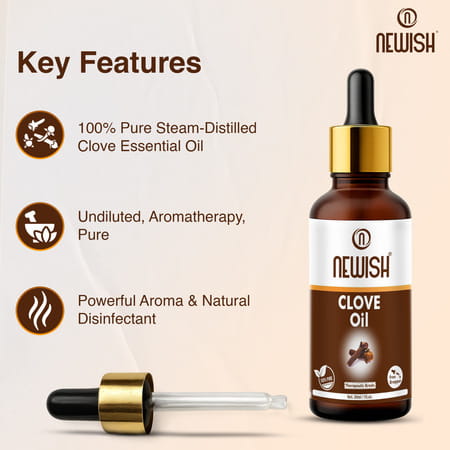 Newish Pure & Natural Clove Oil For Teeth Pain Skin & Hair 30Ml