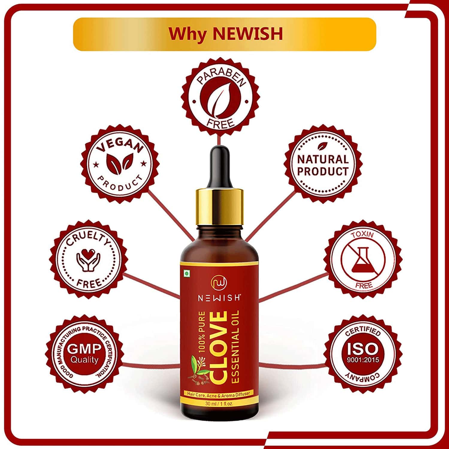 Buy NEWISH PURE & NATURAL CLOVE OIL FOR TEETH PAIN, SKIN & HAIR 30ML