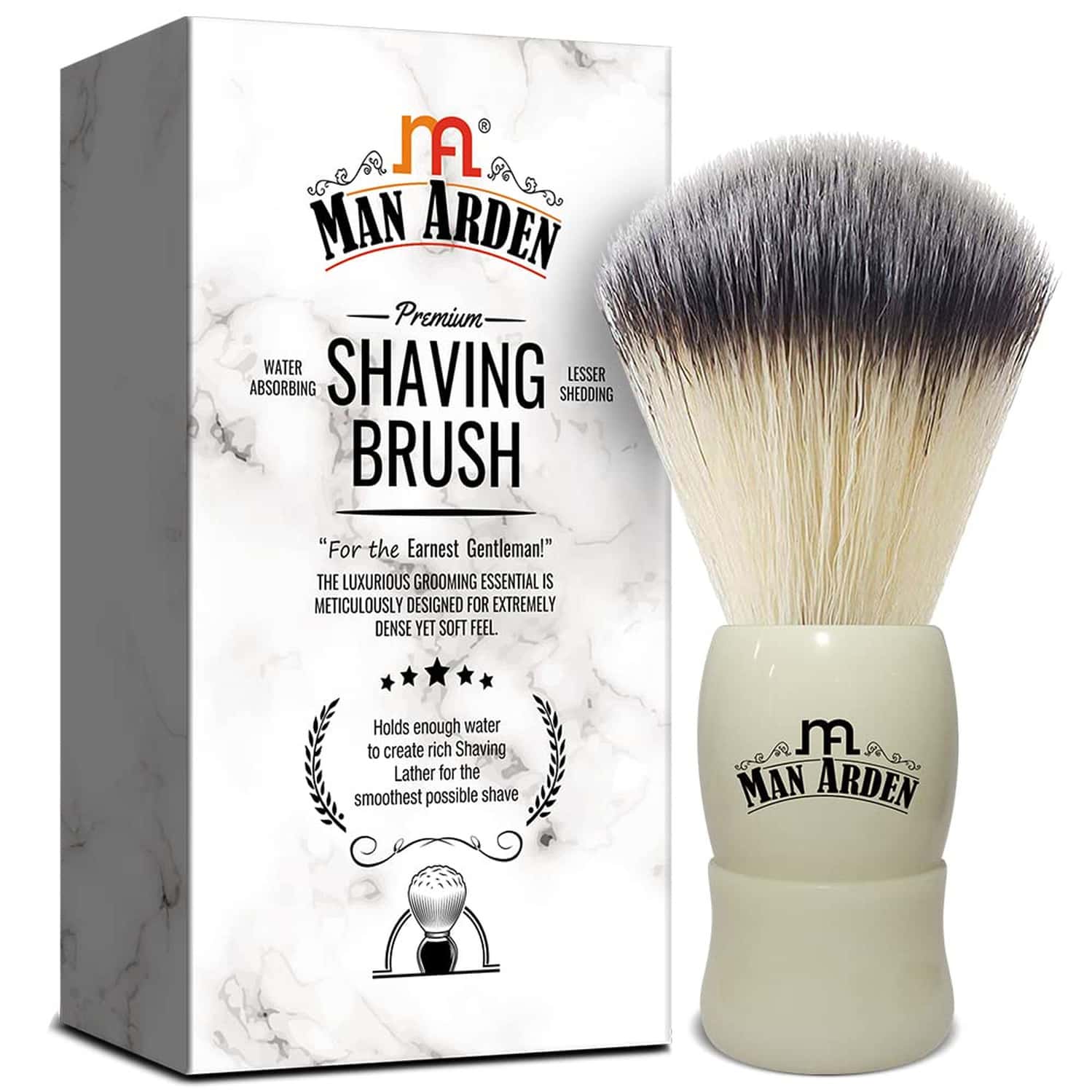 Man Arden Royal White Premium Shaving Brush With Ultra Soft & Absorbent Bristles&long Handle